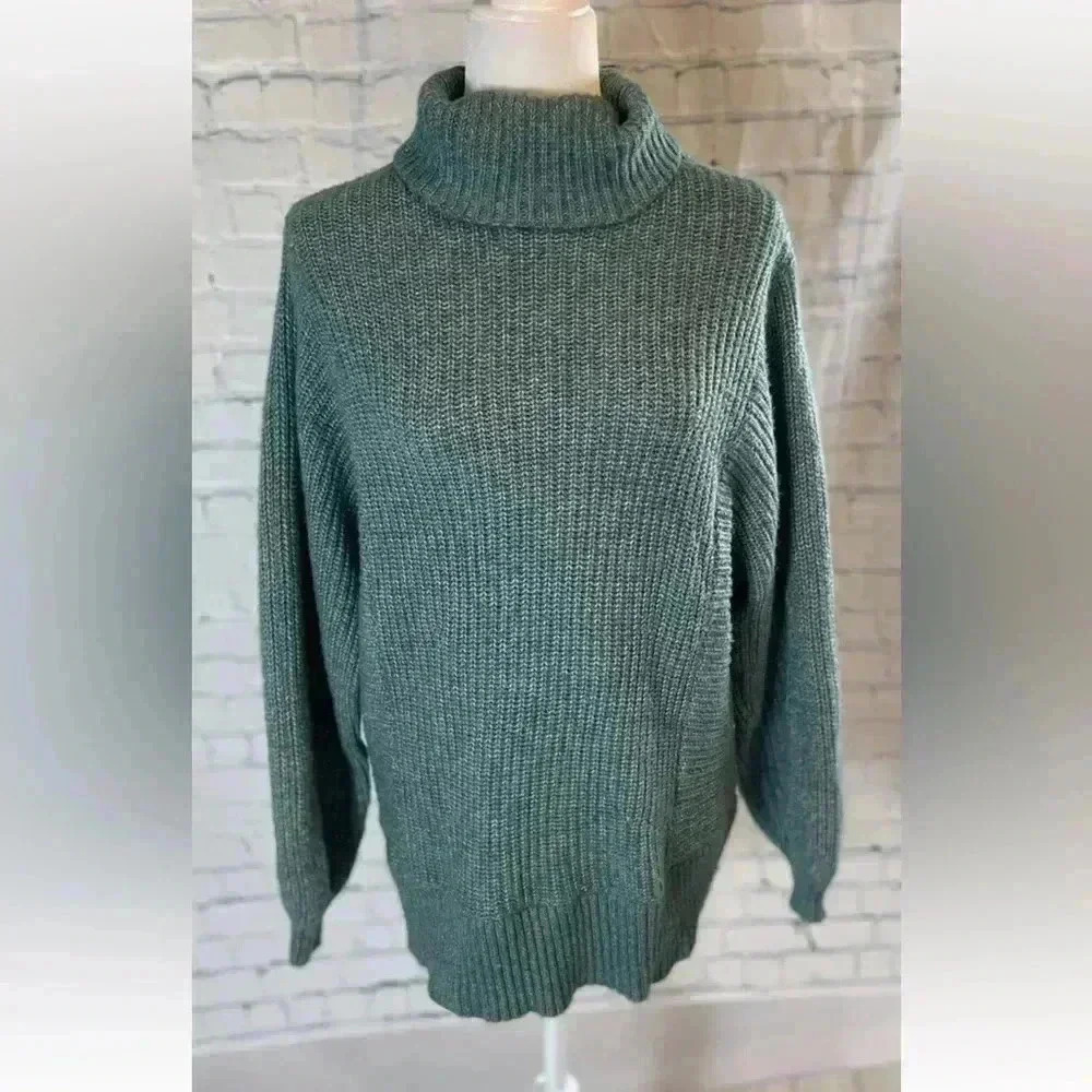 American Eagle Teal Knit Turtleneck Sweater Pullover Oversized Loose Women’s S